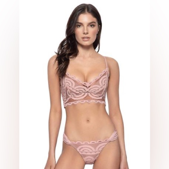 New PQ SWIM LACE Sweetheart Crochet Lace Bralette Bikini Top PINK SANDS - Picture 8 of 16